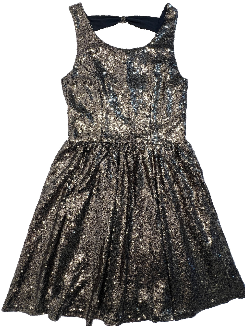 Delia*s Womens Dress Sequin Cocktail Sleeveless 3 Bows Back Black/Gold, Sz M